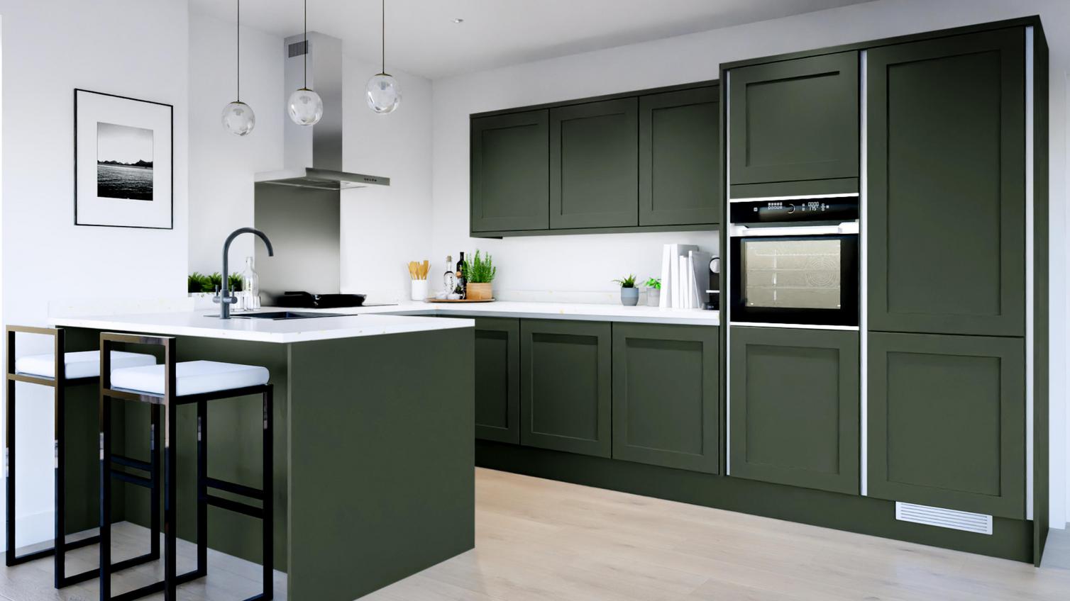 Chilcomb FirGreen Handleless EKES Set Shot Peninsula