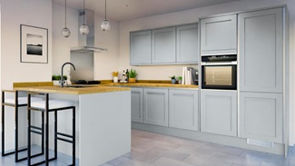 Chilcomb Mist Handleless EKES Set Shot Peninsula