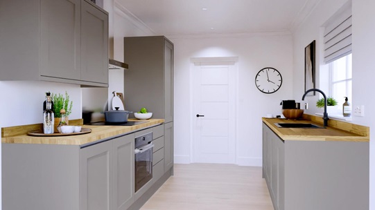 Chilcomb Mushroom Handleless EKES Set Shot Galley 