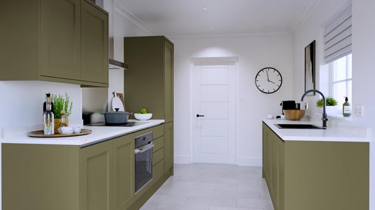 Chilcomb Olive Handleless EKES Set Shot Galley 