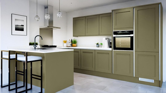 Chilcomb Olive Handleless EKES Set Shot Peninsula 