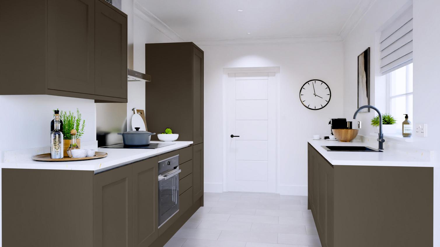 Chilcomb Truffle Handleless EKES Set Shot Galley 