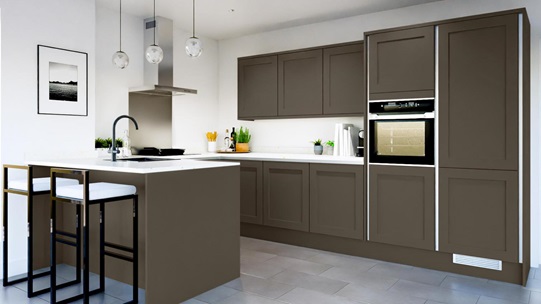 Chilcomb Truffle Handleless EKES Set Shot Peninsula 