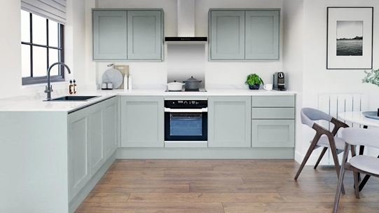 Chilcomb Seafoam Handleless EKES Set Shot LShaped