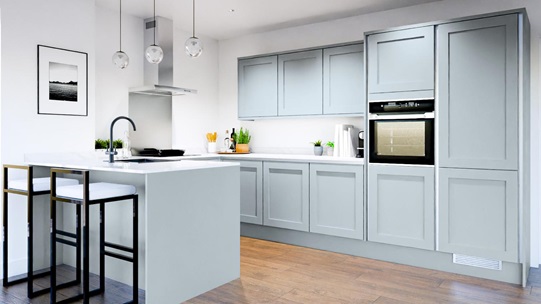 Chilcomb Seafoam Handleless EKES Set Shot Peninsula