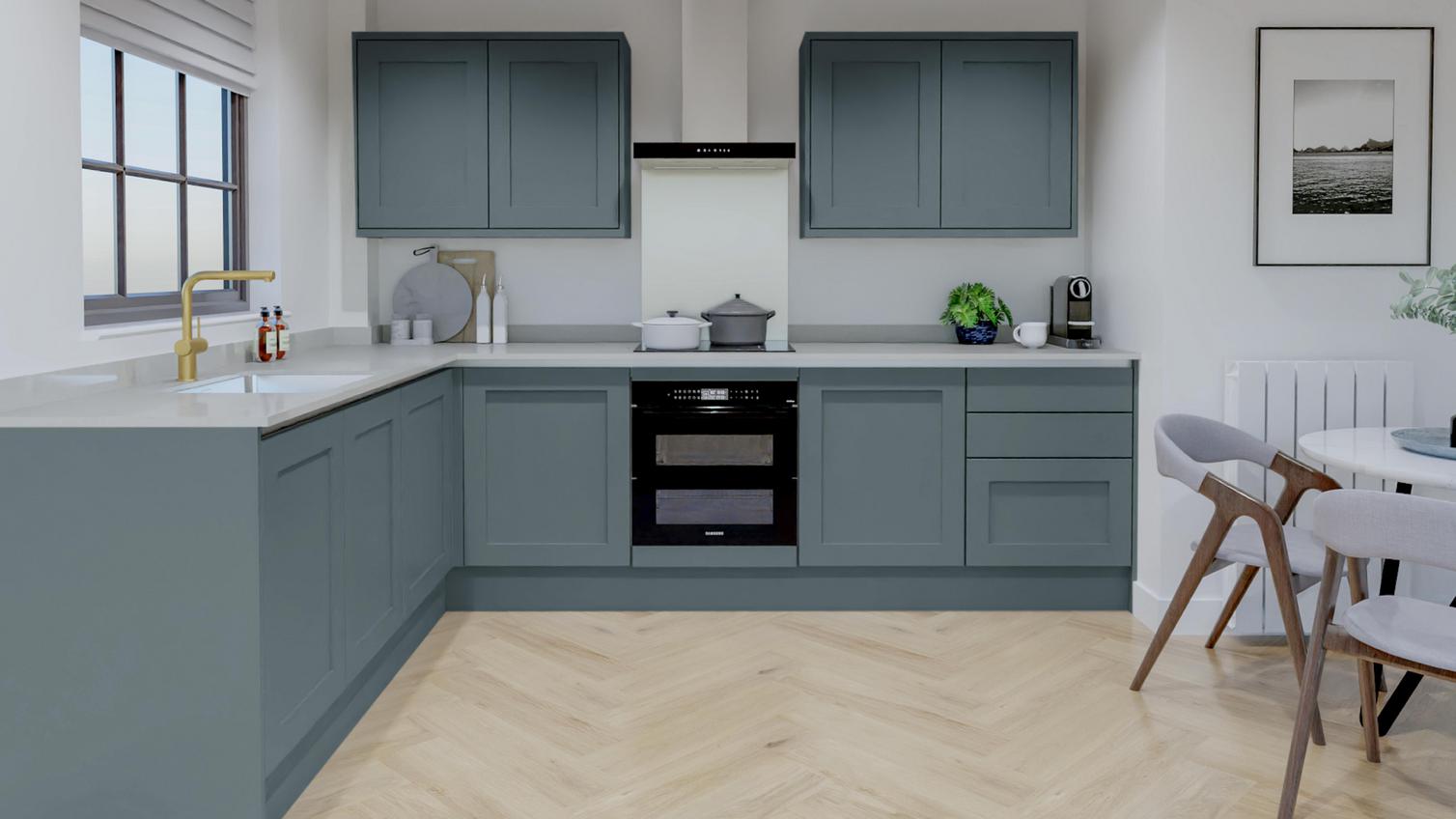 Chilcomb Handleless Laguna Blue EKES L Shape