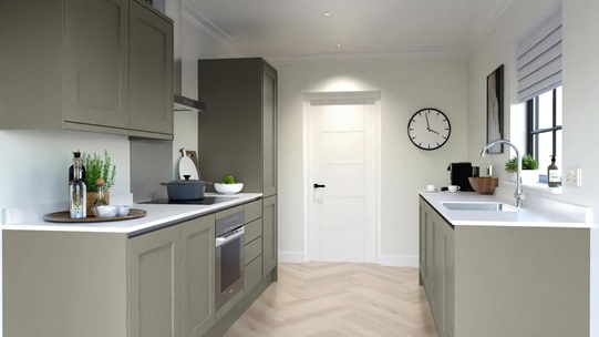 Chilcomb Handleless Estate Green EKES Galley