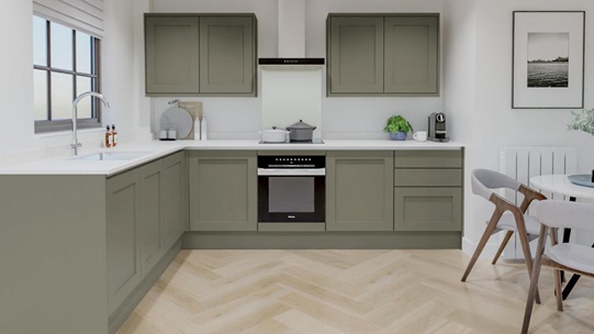 Chilcomb Handleless Estate Green EKES L Shape