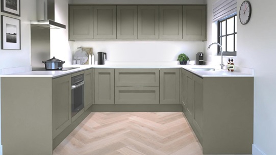 Chilcomb Handleless Estate Green EKES U Shape