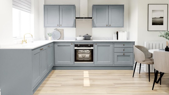 Elmbridge Inframe Dusk Blue L Shape Kitchen