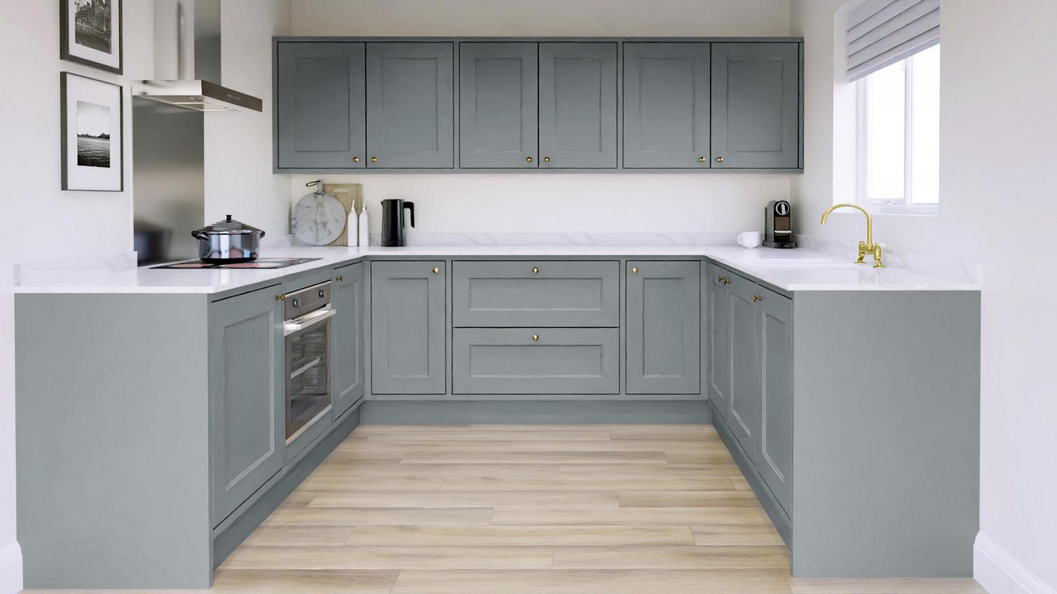Elmbridge Inframe Dusk Blue U Shape Kitchen
