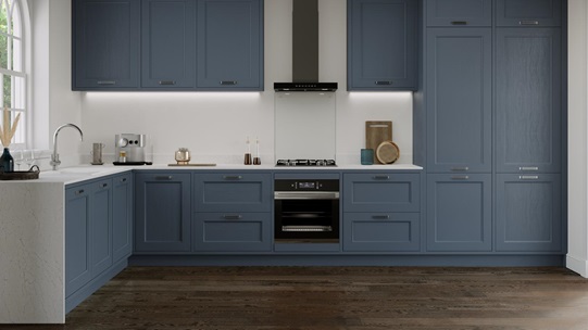 Elmbridge Inframe Paintable Blue L Shape Kitchen