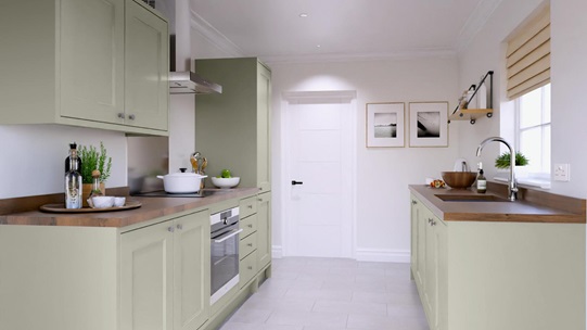 Elmbridge In-Frame Sage Green Galley Kitchen