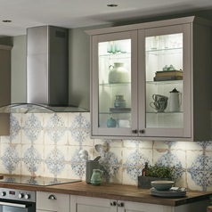 Extra tall glass wall units with internal glass shelves