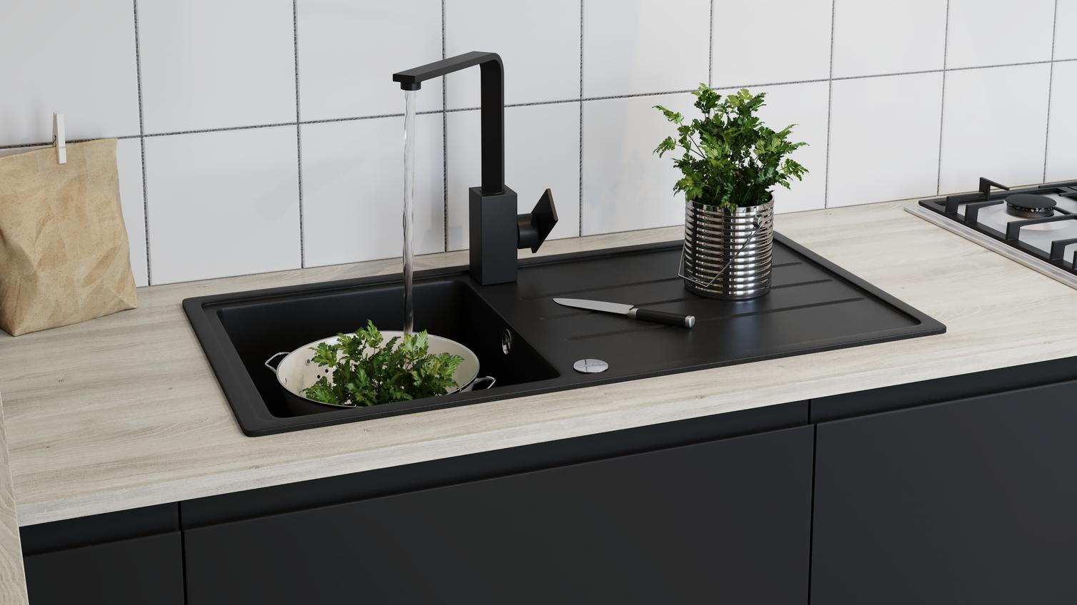 Lamona Black Granite Composite Sink with Cubic Tap