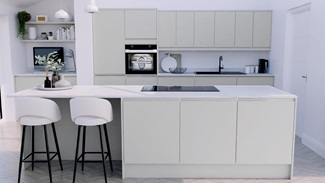 Clerkenwell Gloss Dove Grey EKES Island Main Set Shot.