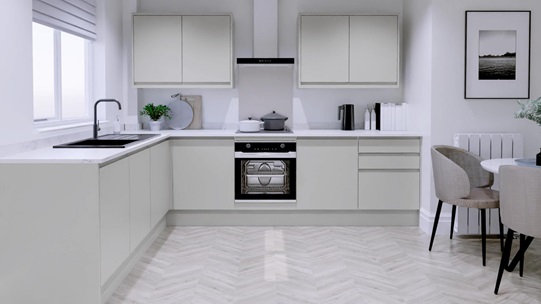 Clerkenwell Gloss Dove Grey EKES L Shaped Main Set Shot