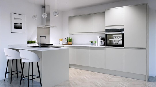 Clerkenwell Gloss Dove Grey EKES Peninsula Main Set Shot