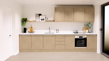 Greenwich Natural Oak Handleless EKES Single Wall Main Set Shot