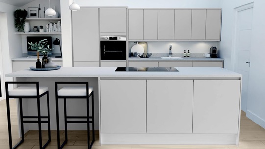 Greenwich Dove Grey Handleless EKES Island Main Set Shot