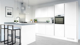 Greenwich White Smooth Handleless EKES Peninsula Main Set Shot