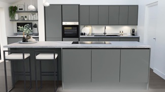 Greenwich Gloss Slate Grey Handleless EKES Island Main Set Shot