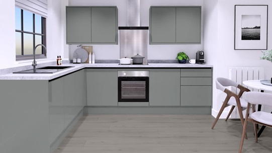 Greenwich Gloss Slate Grey Handleless EKES L Shape Main Set Shot