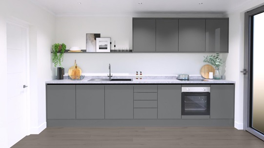 Greenwich Gloss Slate Grey Handleless EKES Single Wall Main Set Shot