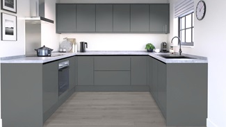 Greenwich Gloss Slate Grey Handleless EKES U Shape Main Set Shot