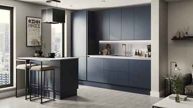 Greenwich Marine Blue Handleless Kitchen Set Shot