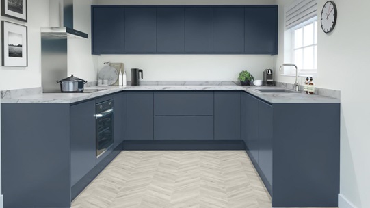 Greenwich Marine Blue Handleless Kitchen U Shaped