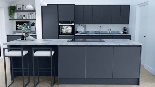 Greenwich Marine Blue Handleless Kitchen Island