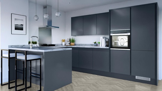 Greenwich Marine Blue Handleless Kitchen Peninsula
