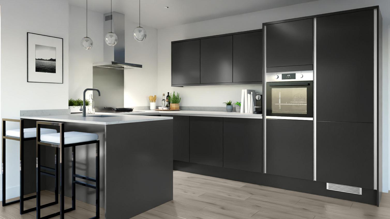 Greenwich Charcoal Handleless EKES Set Shot Peninsula