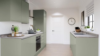 Greenwich Gloss Reed Green Handleless EKES Galley