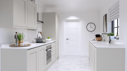 Chelford Dove Grey Handless EKES Galley Main Set Shot