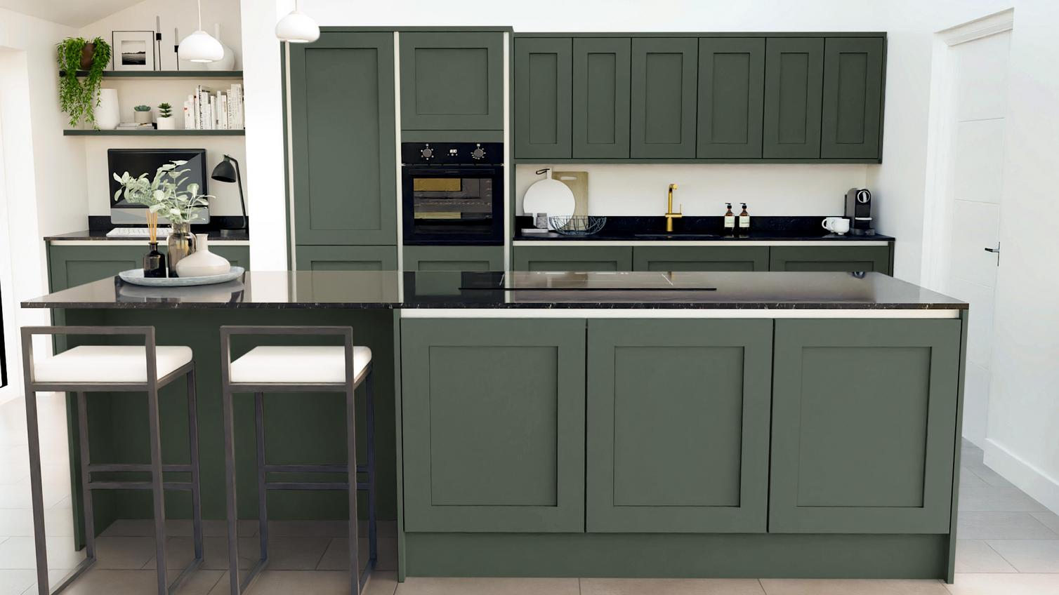 Chelford Fir Green Handleless EKES Island