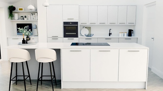 Hockley Mirror Gloss White EKES Island Main Set Shot