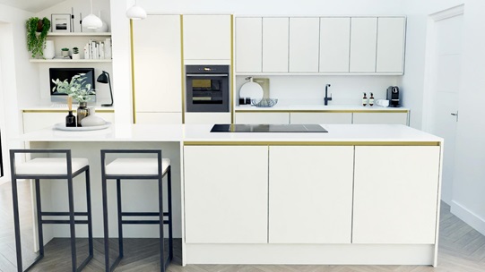 Hockley Mirror Gloss White Handleless EKES Island Main Set Shot