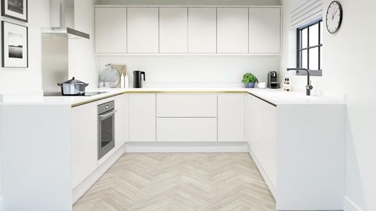 Hockley Mirror Gloss White Handleless EKES U Shape Main Set Shot