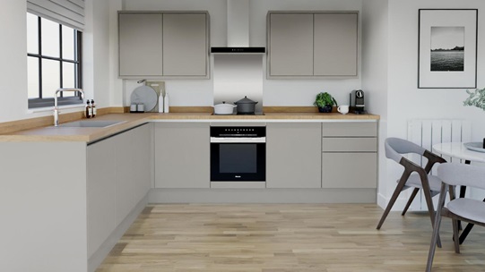 Hockley Super Matt Dove Grey Handleless EKES L Shape Main Set Shot