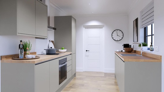 Hockley Super Matt Dove Grey Handleless EKES Galley Main Set Shot