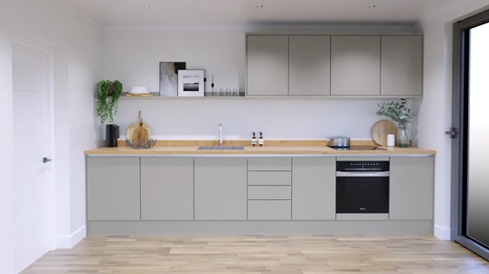 Hockley Super Matt Dove Grey Handleless EKES Single Wall Main Set Shot