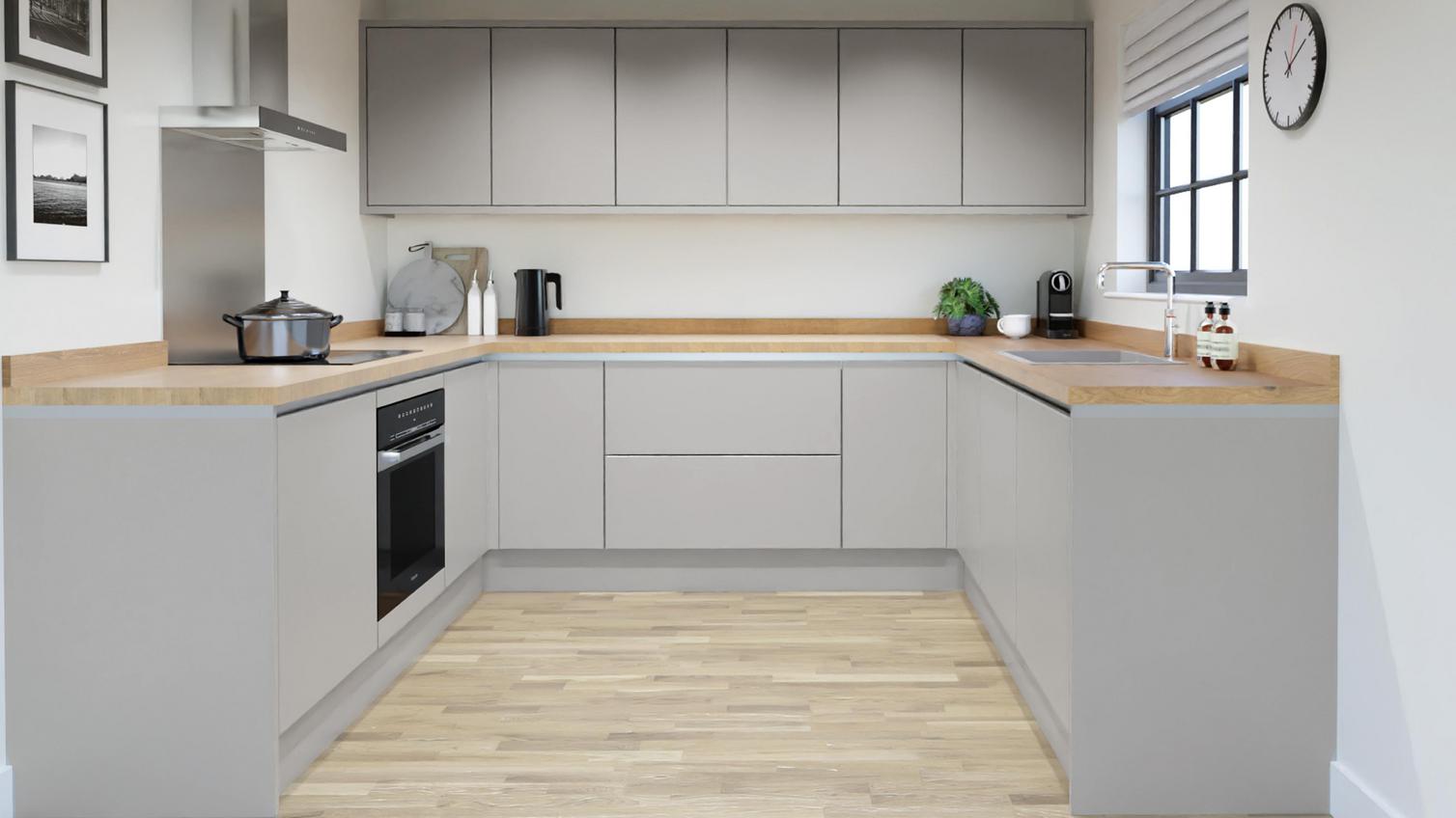 Hockley Super Matt Dove Grey Handleless EKES U Shape Main Set Shot