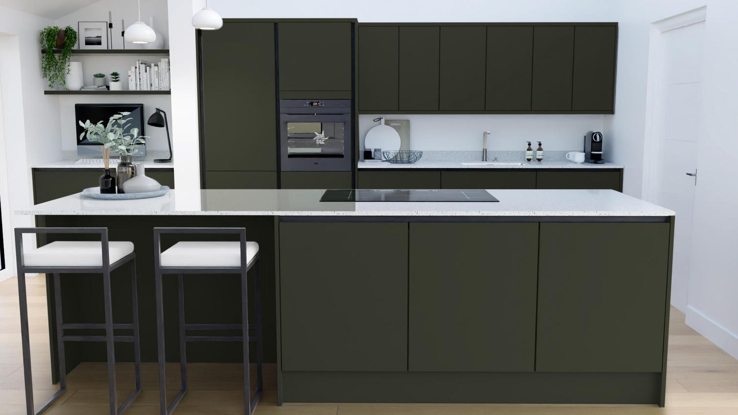 Hockley Super Matt Fir Green EKES Handless Island