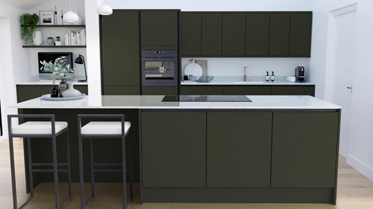 Hockley Super Matt Fir Green EKES Handless Island