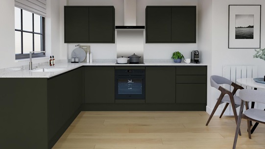 Hockley Super Matt Fir Green EKES Handless L Shape