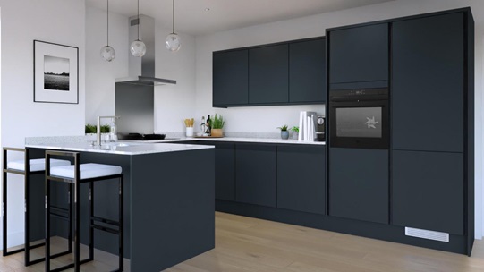 Hockley Super Matt Marine Blue Handleless EKES Peninsula