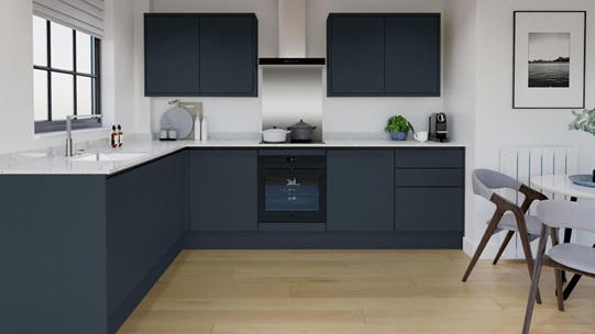 Hockley Super Matt Marine Blue Handleless EKES L-Shape