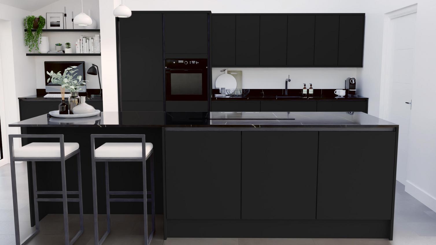 Hockley Super Matt Black Handleless Set Shot Island